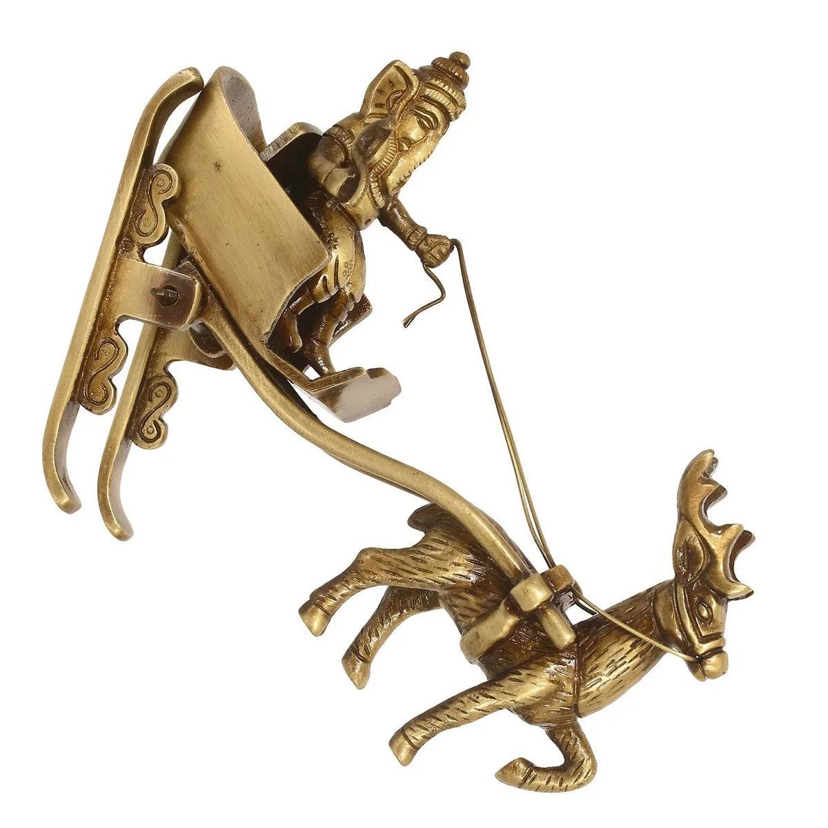 Gold Brass Ganesha Enjoying Ride With Deer Cart Decorative Showpiece - ArtyCraftz