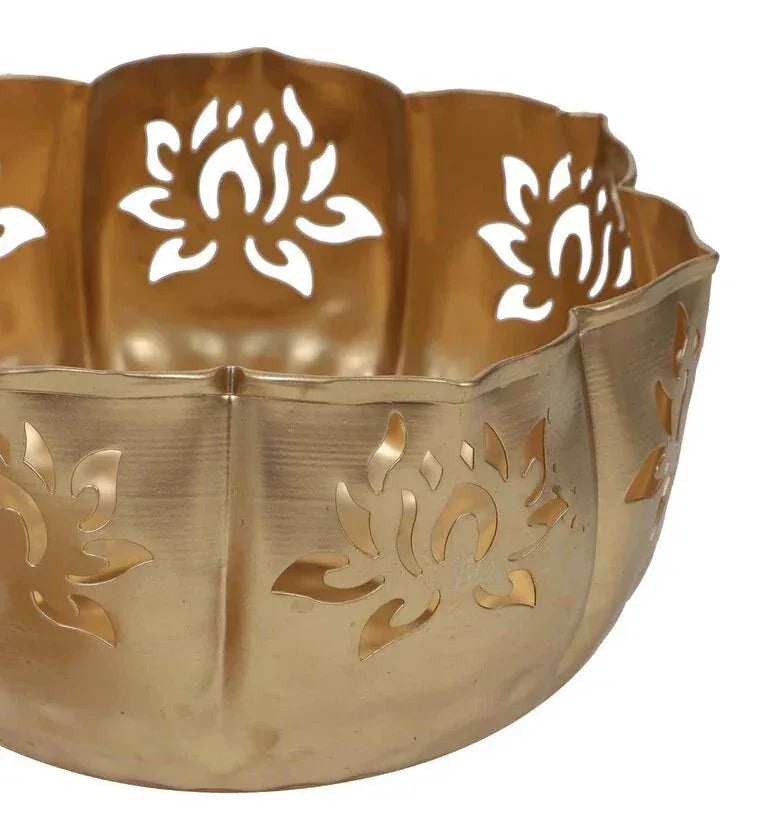 Gold Iron Big Lotus Urli With Stand & Bowls, Set Of 10 - ArtyCraftz