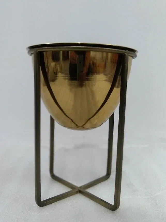 Golden Bowl Table Planter Pot for Living Room with Iron Crossed Stand - ArtyCraftz