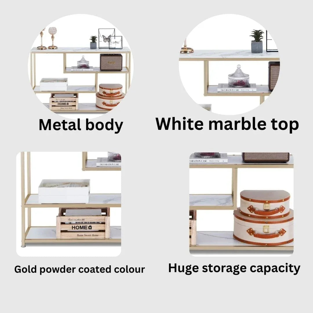Golden Finish Console Table with Marble Top - ArtyCraftz
