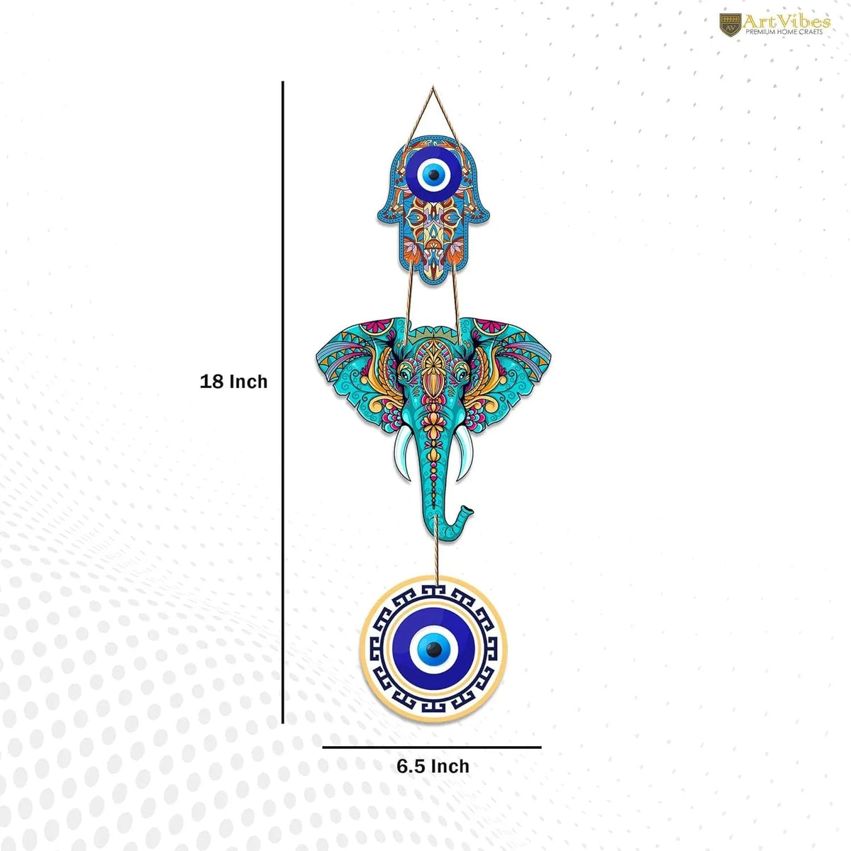 Hamsa Hand and Elephant Wooden Wall Hanging - ArtyCraftz