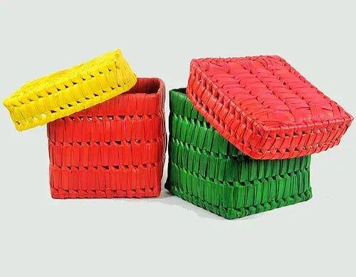 Handcrafed Palm Leaf Red Color Square Box (2 Pieces) - ArtyCraftz