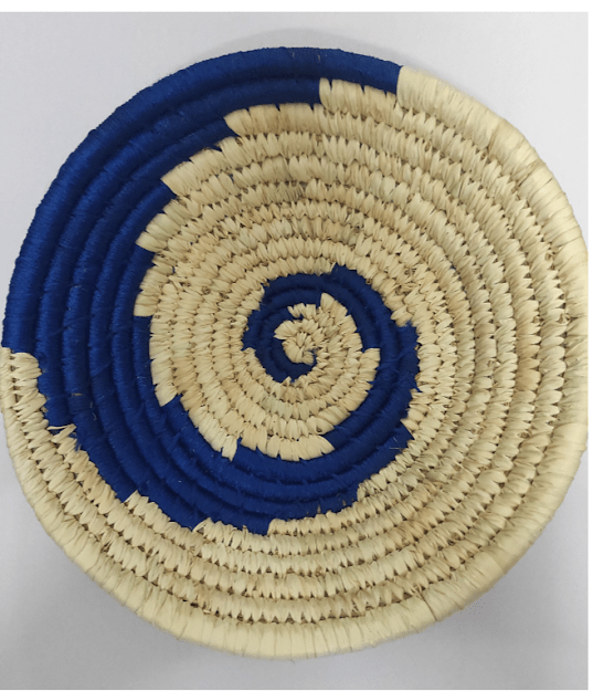 Handcrafted Blue and White Sabai Grass Wall Plate - ArtyCraftz