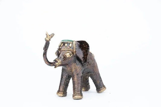 Handcrafted Brass Dhokra Elephant Pair Statue Trunk Up - ArtyCraftz