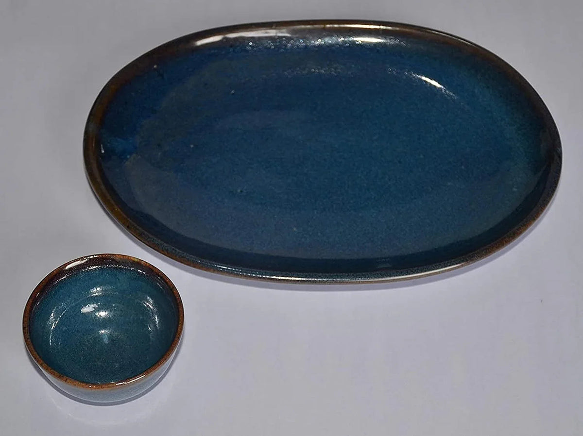 Handcrafted Ceramic Large Oval plate for Kitchen Accessories with Blue Color - ArtyCraftz