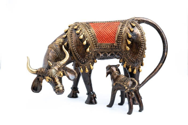 Handcrafted Dhokra art Brass Cow and Calf for Home Decor and Gifting - ArtyCraftz