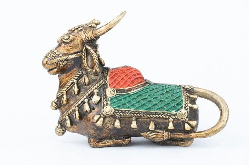 Handcrafted Dhokra Nandi Green with Black - ArtyCraftz