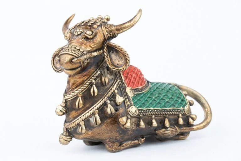 Handcrafted Dhokra Nandi Green with Black - ArtyCraftz
