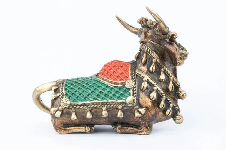 Handcrafted Dhokra Nandi Green with Black - ArtyCraftz