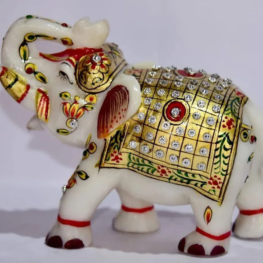 Handcrafted Marble Elephant Decorative Item, 4 Inches, White Color - ArtyCraftz