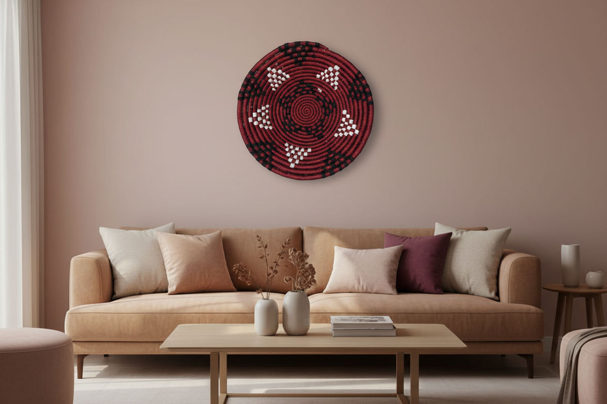 Handcrafted Maroon and Black Sabai Grass Wall Plate - ArtyCraftz