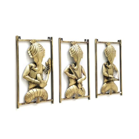 Handcrafted Metal 3 Ganesha Frame Wall Decor - ArtyCraftz