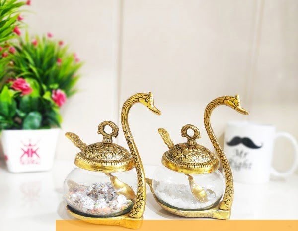 Handcrafted Metal Glass Bowl with Spoon for Home Decor - ArtyCraftz