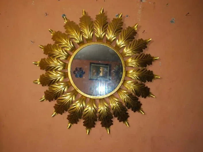 Handcrafted Metal Leaf Mirror for Wall Decor 30 Inches - ArtyCraftz