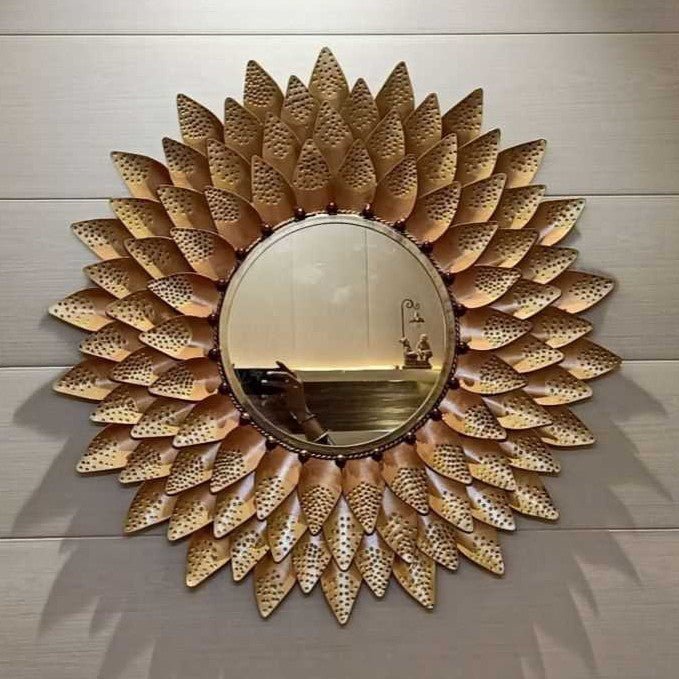 Handcrafted Metal Leaves Wall Mirror 28 Inches - ArtyCraftz