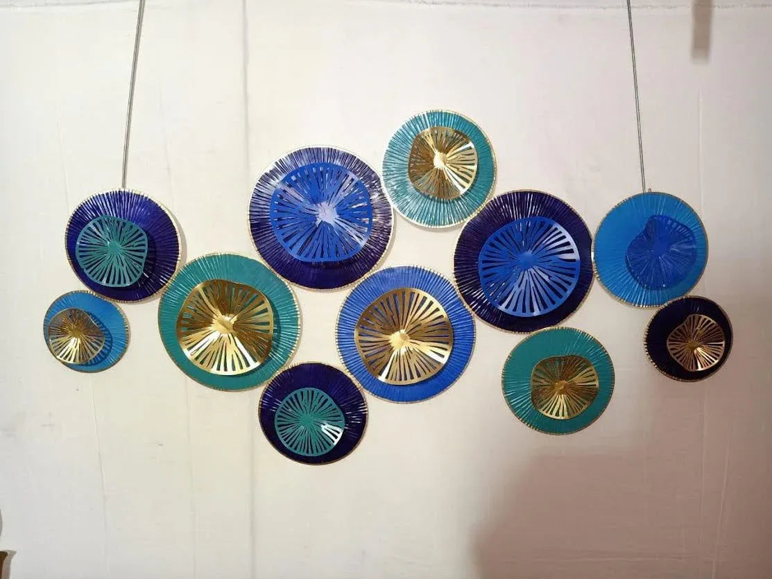 Handcrafted Metal Wall Art, Decorative Metal Wall Sculpture Art Hanging Decor 50*24 Inches Blue Color - ArtyCraftz