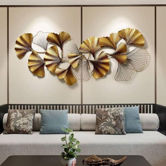 Handcrafted Metal Wall Art, Golden Flower Decorative Metal Wall Sculpture Art Hanging Decor 50*24 Inches - ArtyCraftz