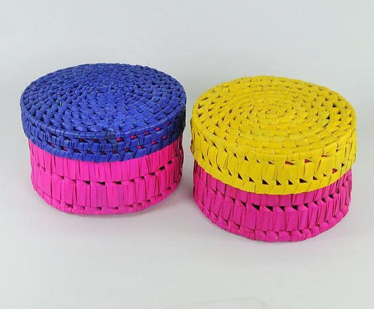Handcrafted Palm Leaf Round Box Medium - ArtyCraftz
