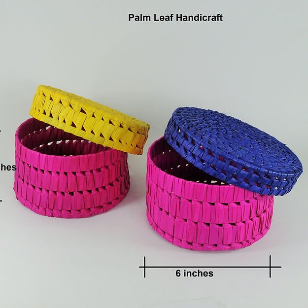 Handcrafted Palm Leaf Round Box Medium - ArtyCraftz