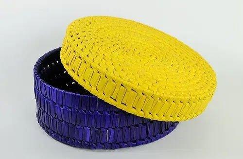 Handcrafted Palm Leaf Round Box with Lid - Big - ArtyCraftz