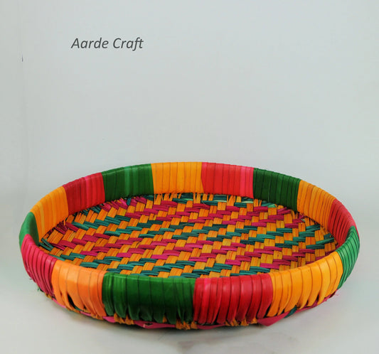 Handcrafted Palm Leaf Round Murum 15 Inches Diameter Multicolor - ArtyCraftz