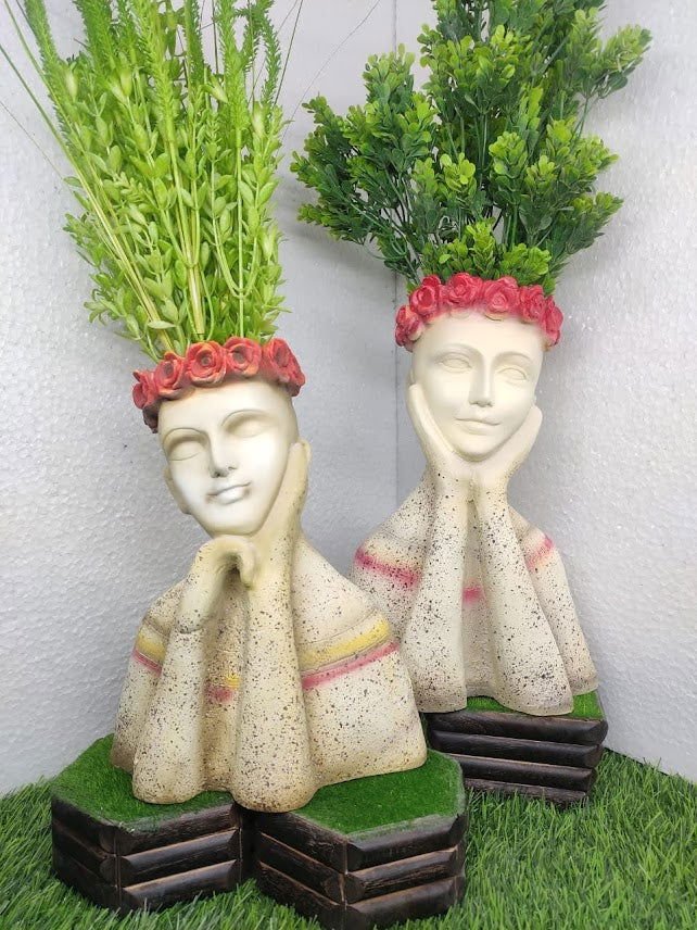 Handcrafted Resin Modern Human Face Planter 14*12 Inches - ArtyCraftz
