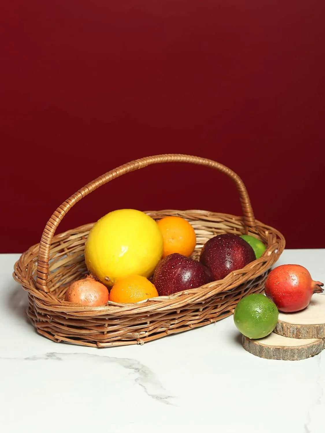 Handmade Bamboo Cane Oval Shape Handle Hamper Basket - ArtyCraftz