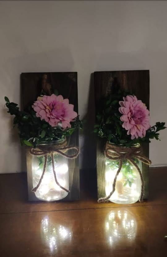 Handmade Hanging Jars for Farmhouse Kitchen Living Room House Decorations Lights Set of 2 - ArtyCraftz