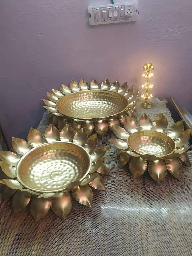 Handmade Lotous Shape Metal Urli Set of 3 Gold Color - ArtyCraftz