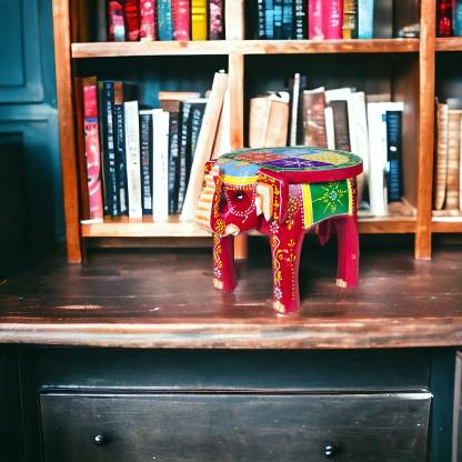 Handmade Wooden Multi Color Elephant Stool 8"Inches - ArtyCraftz