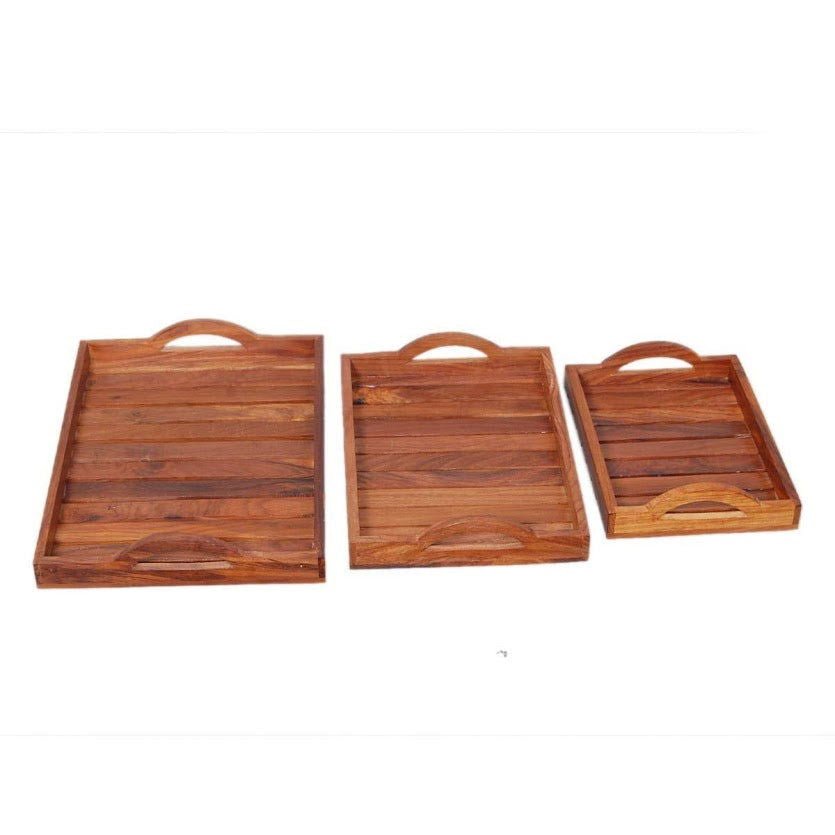 Handmade Wooden Sheesham wood Tray Set of 3 Tray - ArtyCraftz