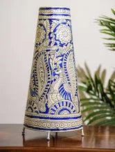 handmade leather lampshade peacock design painting blue with white color