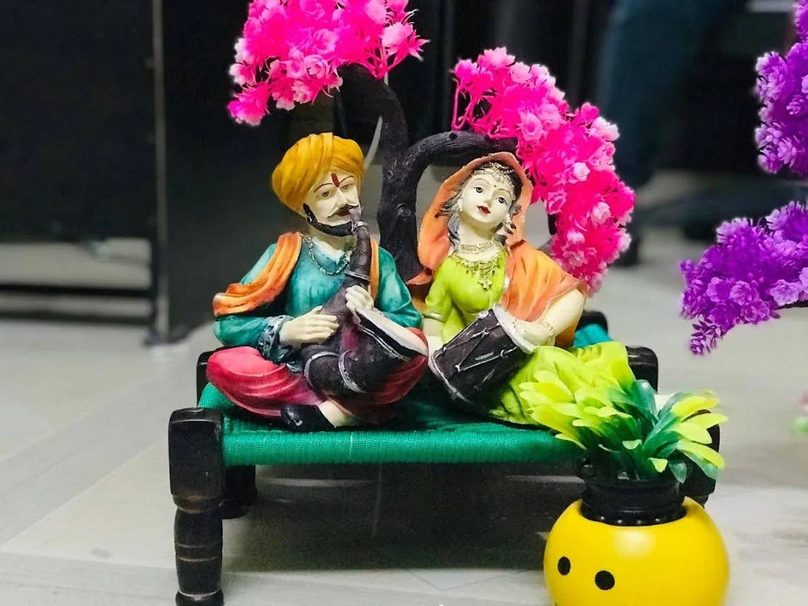 Handpainted Home Interior Decoration Rajasthani Cultural Love Couple Idol Gift Item for Decorative Showpiece - ArtyCraftz