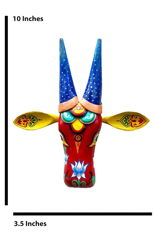 Handpainted Wooden Cow Head with Lotus Wall Hanging - ArtyCraftz