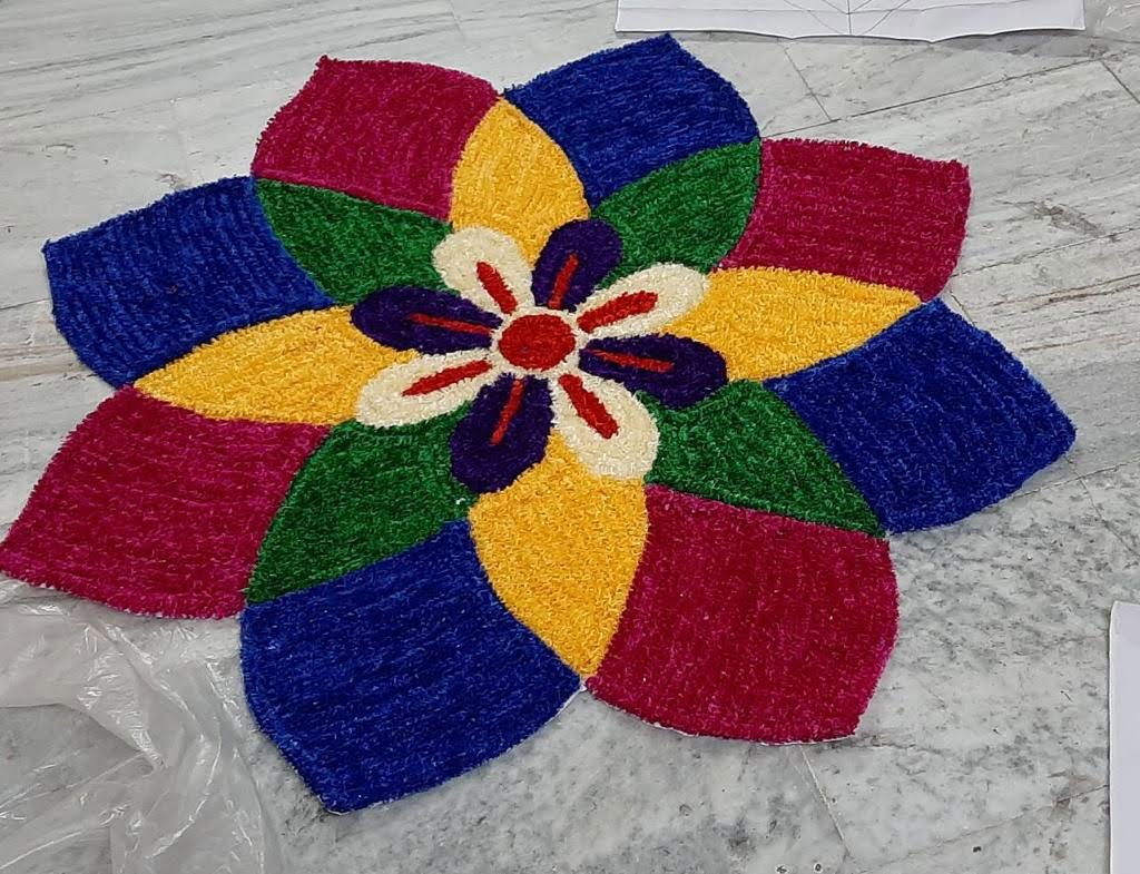 Handwoven 4 colored Petals Canvas Rangoli Mat - ArtyCraftz