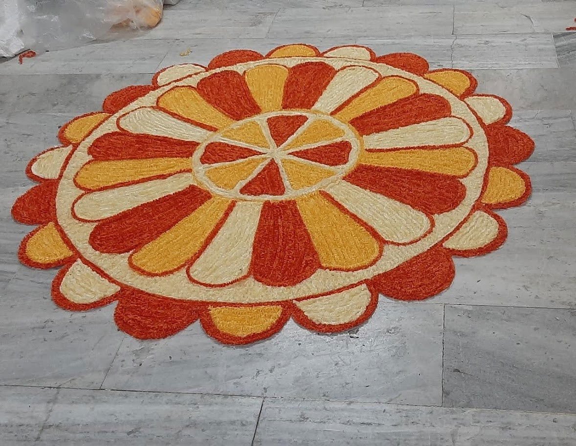 Handwoven Multi Colored Petals Canvas Rangoli Mat - ArtyCraftz