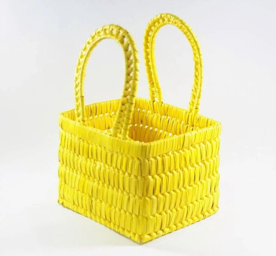 Handwoven Palm Leaf Square Basket with Handle - ArtyCraftz