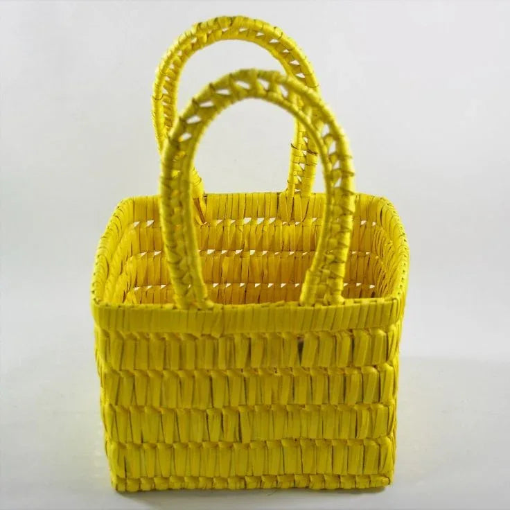 Handwoven Palm Leaf Square Basket with Handle - ArtyCraftz