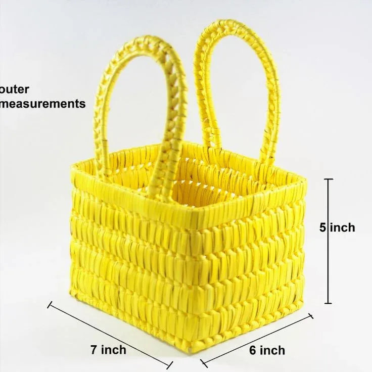 Handwoven Palm Leaf Square Basket with Handle - ArtyCraftz
