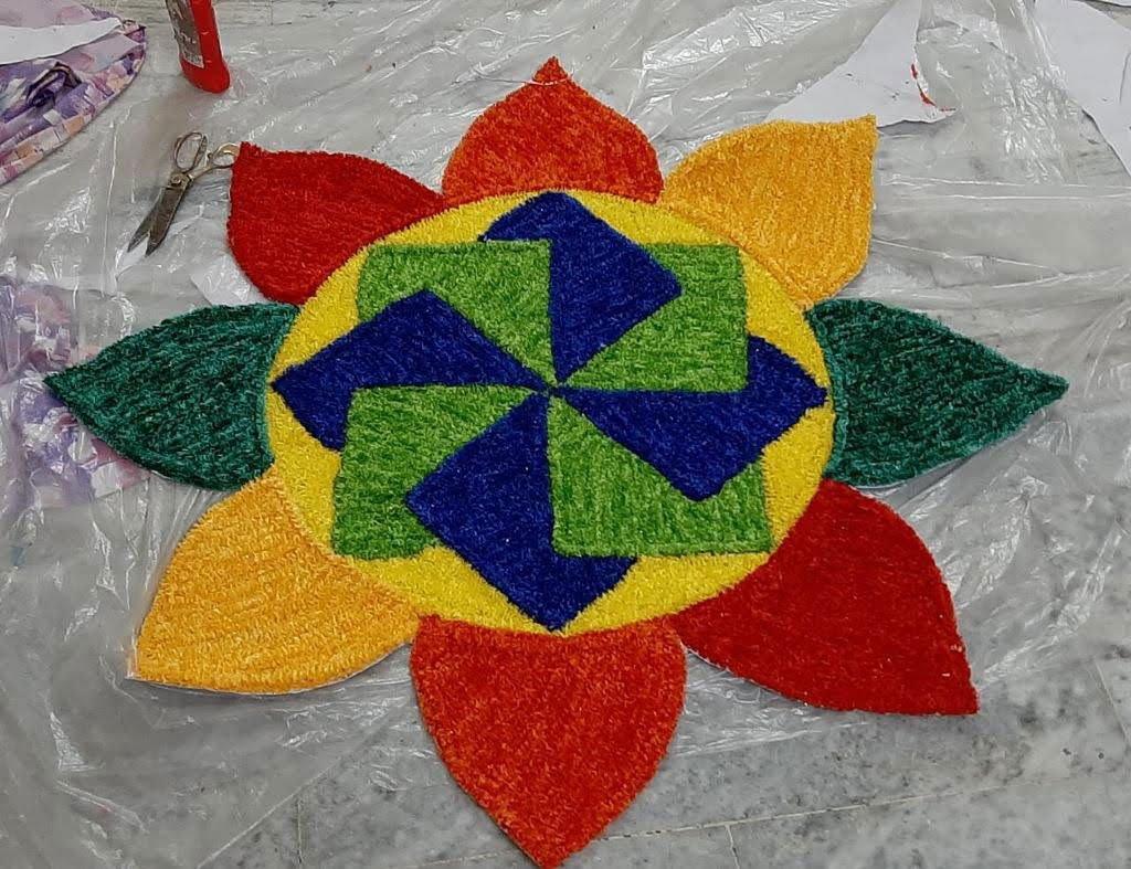 Handwoven Rangoli Door Mat, Rangoli Mate Shaggy Beside Long Runner, Bathroom 6*3 Feet - ArtyCraftz