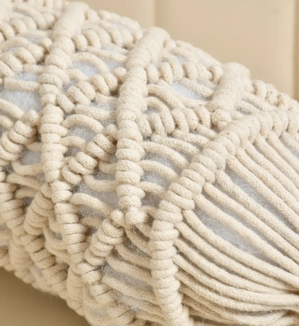 Diamond & Zigzag Knotted Design Boho-Chic Macramé Bolster Cover