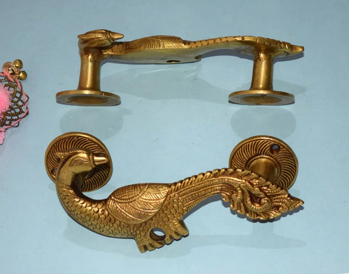 Handcrafted Brass Peacock Door Handle- ArtyCraftz.com