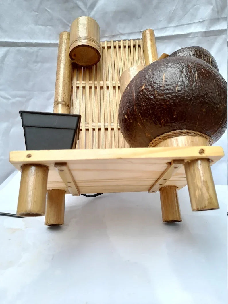 Hand Weaved Bamboo and Coconut Shell Water Fountain in Bottom View
