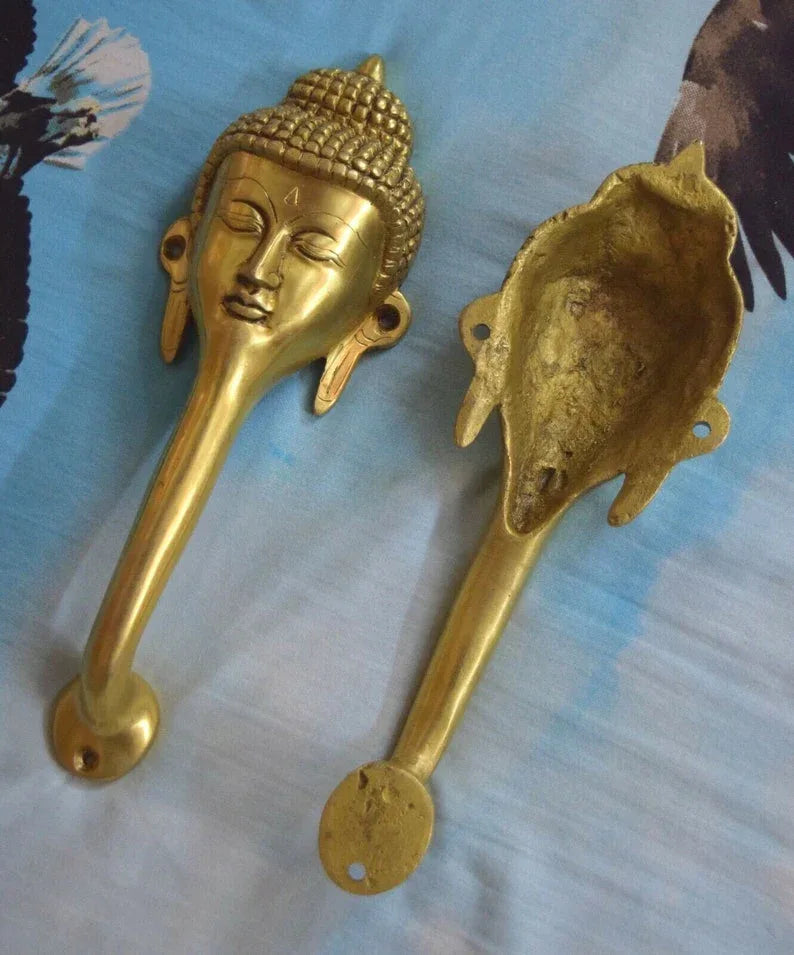 Brass Buddha Face Door Handle Pair-ArtyCraftz.com