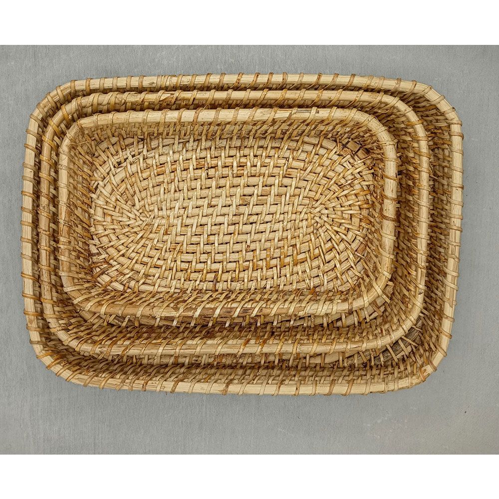 Handmade Rectangular Cane Tray -Set of 3