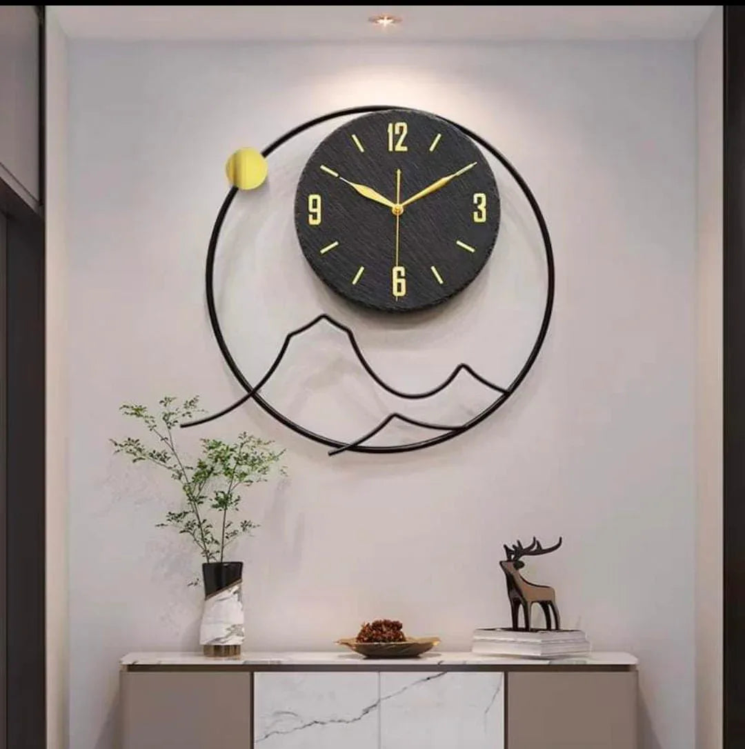 Black Moon Wall Clock, Black and Gold