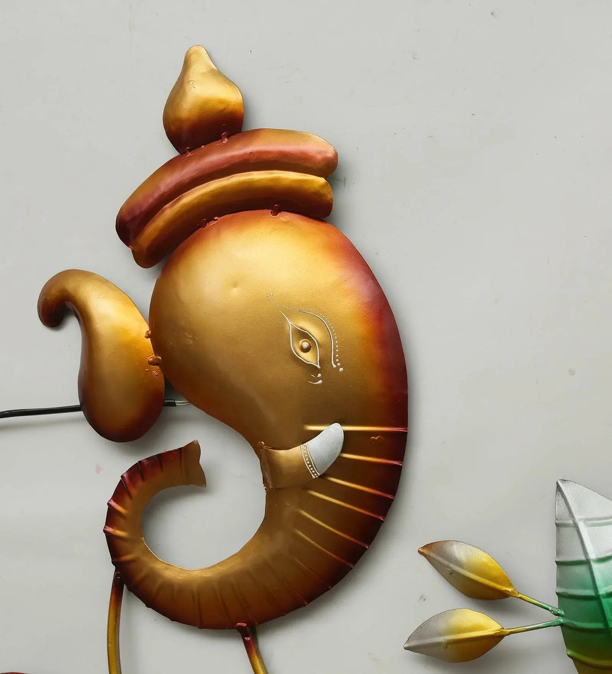 Divine Ganesha Metal Wall Art with Floral Design-ArtyCraftz.com