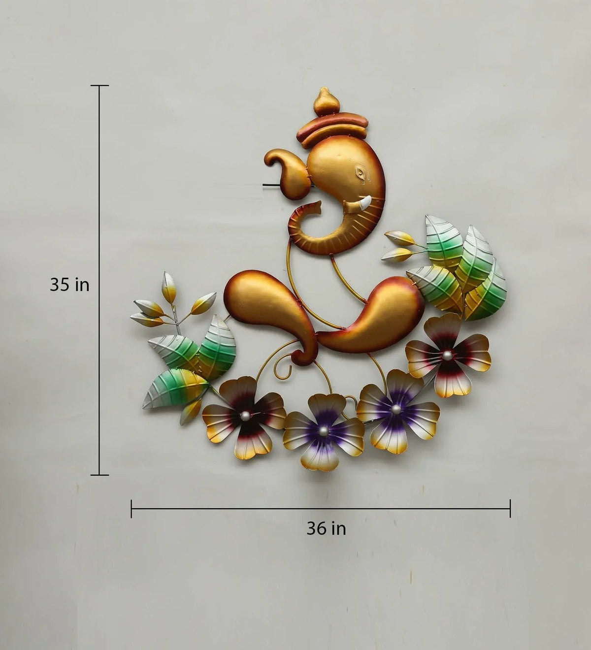 Divine Ganesha Metal Wall Art with Floral Design-ArtyCraftz.com