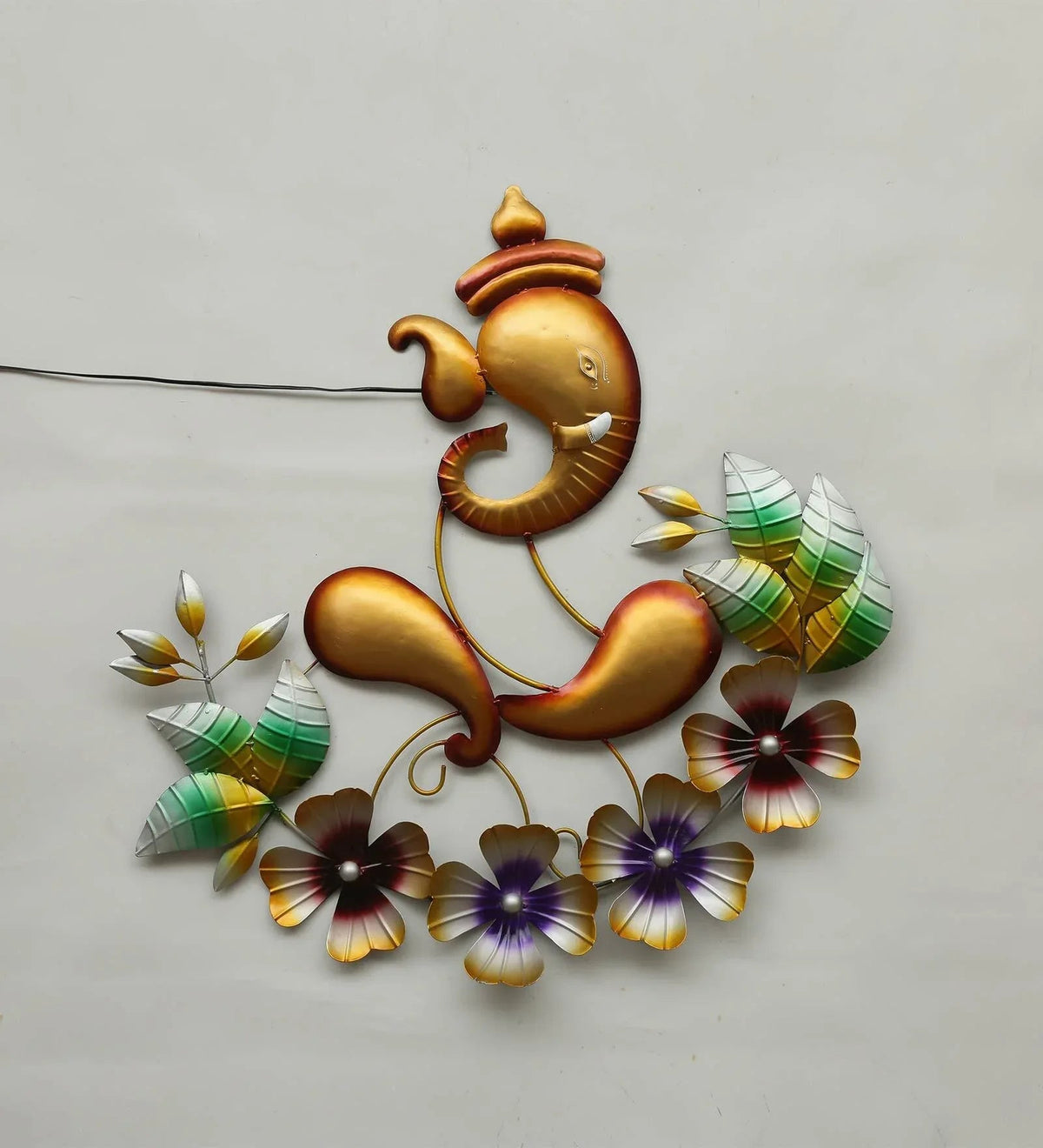 Divine Ganesha Metal Wall Art with Floral Design-ArtyCraftz.com