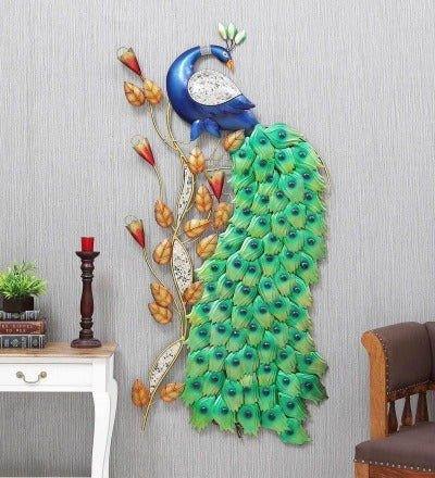 Iron LED Peacock with leaves Wall Art - ArtyCraftz